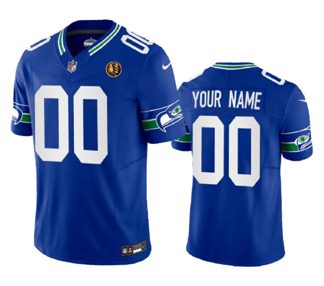 Men's Seattle Seahawks Active Player Custom Royal 2023 F.U.S.E. Throwback With John Madden Patch Vapor Limited Stitched Jersey